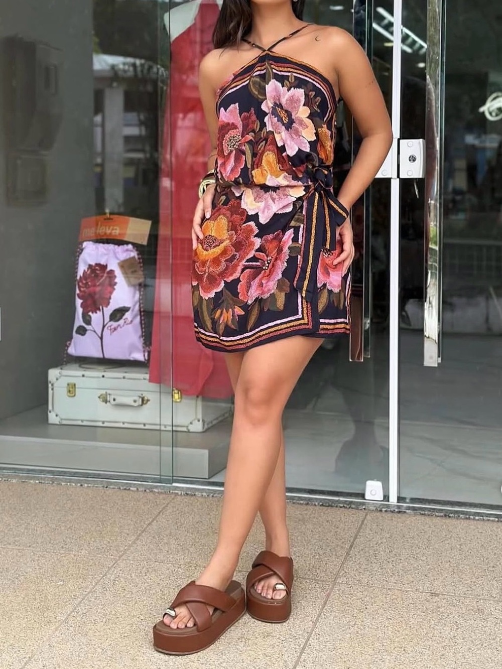 FARM Rio Floral Tie-Waist Mini Dress Size S